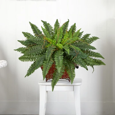 Nearly Natural Boston Fern In Metallic Planter 3 Nearly Natural Boston Fern In Metallic Planter