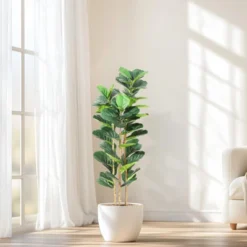 5 FT Faux Fiddle Leaf Fig Tree With White Tall Planter, Faux Trees With Artificial Plants 56 Fiddle Leaves Greenery -Greenery Decor Store GUEST 04fff1e4 9c16 462b bc5e 83a5d48c60c8