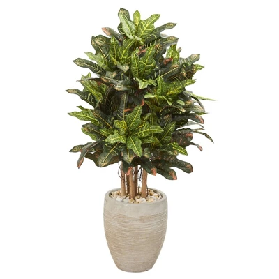 Nearly Natural 3.5-ft Croton Artificial Plant In Sand Colored Planter 2 Nearly Natural 3.5-ft Croton Artificial Plant In Sand Colored Planter