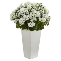 Nearly Natural 27-in Geranium Artificial Plant In White Planter UV Resistant (Indoor/Outdoor), White -Greenery Decor Store GUEST 0b388525 e5ea 4eb8 90a4 b92737555372