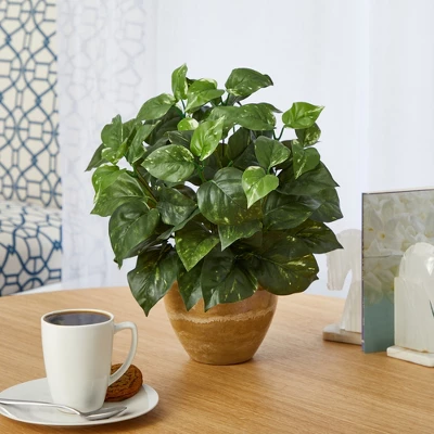Nearly Natural 14-in Pothos Artificial Plant In Ceramic Planter 4 Nearly Natural 14-in Pothos Artificial Plant In Ceramic Planter - Image 2