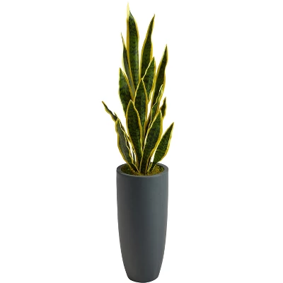 Nearly Natural 3.5-ft Artificial Sansevieria Snake Plant In Gray Planter 6 Nearly Natural 3.5-ft Artificial Sansevieria Snake Plant In Gray Planter - Image 4