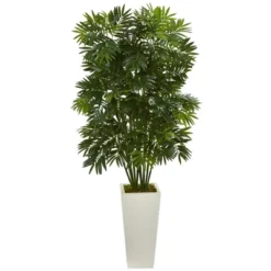 Nearly Natural 49” Mini Bamboo Palm Artificial Pant In White Tower Planter