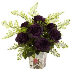 Nearly Natural Rose & Maiden Hair With Floral Planter, Burgundy -Greenery Decor Store GUEST 16f95877 fae5 4d87 8353 4338025091c6
