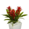 Nearly Natural Triple Bromeliad Artificial Plant In White Tower Planter, Red