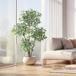 6ft Artificial Ficus Tree,Tall Faux Floor Plant With White Tall Planter White-Edged Leaves,Faux Greenery Tree For Garden Decor -Greenery Decor Store GUEST 1f6acabe c599 406b 9470 36fc5e485cfa