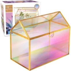 D'Eco Iridescent Glass House Planter Terrarium (10x6x8)- Tabletop Gold Geometric Terrarium - Home, Garden, Office Decor - Gift For Plant Lovers -Greenery Decor Store GUEST 204088c3 cc04 42f2 ae86 17a051995427
