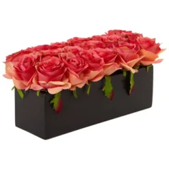 Nearly Natural 6-in Dozen Silk Roses In Ceramic Rectangular Planter -Greenery Decor Store GUEST 252fdb0c ecac 4dea 91ee 89f4c7a5145e