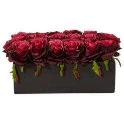 Nearly Natural 6-in Dozen Silk Roses In Ceramic Rectangular Planter -Greenery Decor Store GUEST 2a5a5060 742b 4955 b1e1 cc4124150b3d
