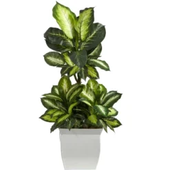 Nearly Natural 46-in Golden Dieffenbachia Artificial Plant In White Metal Planter -Greenery Decor Store GUEST 2be33b5b 9e50 493e ae34 055876fff263