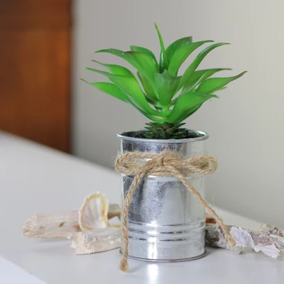 Northlight 7" Tropical Artificial Foliage In Tin Planter - Green/Silver 4 Northlight 7" Tropical Artificial Foliage In Tin Planter - Green/Silver - Image 2