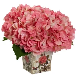 Nearly Natural Hydrangea Artificial Arrangement With Floral Planter, Pink -Greenery Decor Store GUEST 3aef71d8 5ab4 4e2a b874 3edb46ce0e75