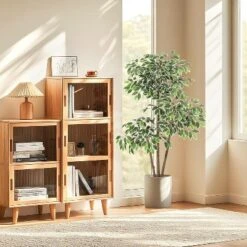 Artificial Ficus Tree, Tall Faux Plant With White Tall Planter, Faux Greenery Tree With Natural Trunks & White-Edged Leaves For Home Decor -Greenery Decor Store GUEST 432c48ed 46fa 45a6 a7df c7880dceef11