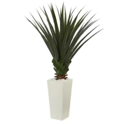 Nearly Natural 5-ft Spiky Agave Artificial Plant In White Tower Planter