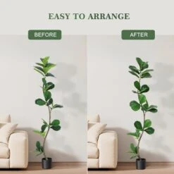 Whizmax Artificial Fiddle Leaf Fig Tree, Faux Trees With Fake Plants Fiddle Leaves Greenery With White Planter For Home Office Decor -Greenery Decor Store GUEST 451efdd6 b3ba 467a 8c33 5162584c2b94