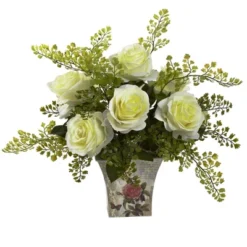 Nearly Natural Rose & Maiden Hair With Floral Planter, Burgundy -Greenery Decor Store GUEST 46ad0735 e74f 405f be46 b5a3db65fbf5