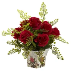 Nearly Natural Rose & Maiden Hair With Floral Planter, Burgundy -Greenery Decor Store GUEST 4c2eebb6 3c91 4885 b5ff 6c0ef28dc637