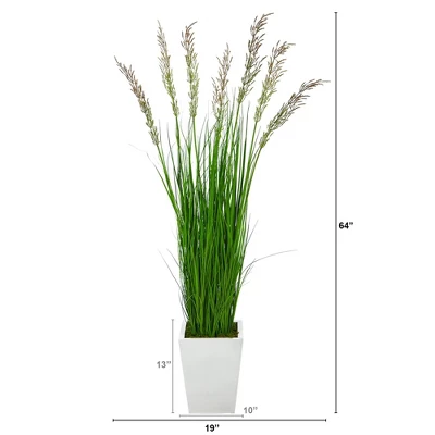 Nearly Natural 64-in Wheat Grass Artificial Plant In White Metal Planter 3 Nearly Natural 64-in Wheat Grass Artificial Plant In White Metal Planter