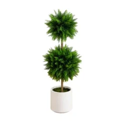 Nearly Natural 3.5-ft UV Resistant Artificial Cedar Double Ball Topiary Tree In White Decorative Planter (Indoor/Outdoor 7 Nearly Natural 3.5-ft UV Resistant Artificial Cedar Double Ball Topiary Tree In White Decorative Planter (Indoor/Outdoor -Greenery Decor Store GUEST 5a325376 0a65 4078 bc85 a7347737b78f