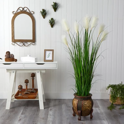 Nearly Natural 63-in Wheat Plume Grass Artificial Plant In Decorative Planter 4 Nearly Natural 63-in Wheat Plume Grass Artificial Plant In Decorative Planter - Image 2