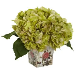 Nearly Natural Hydrangea Artificial Arrangement With Floral Planter, Pink -Greenery Decor Store GUEST 6184aca4 4744 4594 9dbe 77deeb46654b