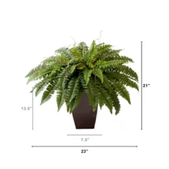 Nearly Natural 23-in Artificial Boston Fern Plant With Tapered Bronze Square Metal Planter DIY KIT