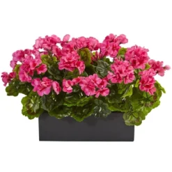 Nearly Natural Geranium Artificial Plant In Rectangular Planter, UV Resistant (Indoor/Outdoor), Red