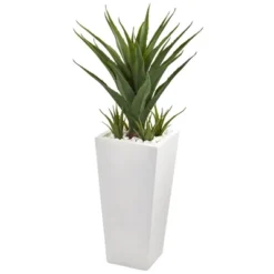Nearly Natural 40” Spiky Agave Artificial Plant In White Planter