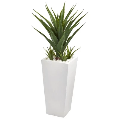 Nearly Natural 40” Spiky Agave Artificial Plant In White Planter 3 Nearly Natural 40” Spiky Agave Artificial Plant In White Planter
