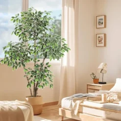 6ft Artificial Ficus Tree,Tall Faux Floor Plant With White Tall Planter White-Edged Leaves,Faux Greenery Tree For Garden Decor -Greenery Decor Store GUEST 6ba02257 99a4 4bb3 b948 58f101519969