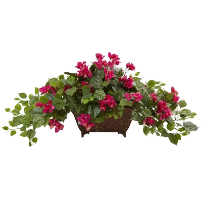 Nearly Natural Bougainvillea In Metal Planter, White 3 Nearly Natural Bougainvillea In Metal Planter, White