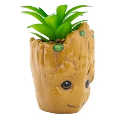 Silver Buffalo Marvel Studios I Am Groot 3-Inch Ceramic Mini Planter With Artificial Succulent
