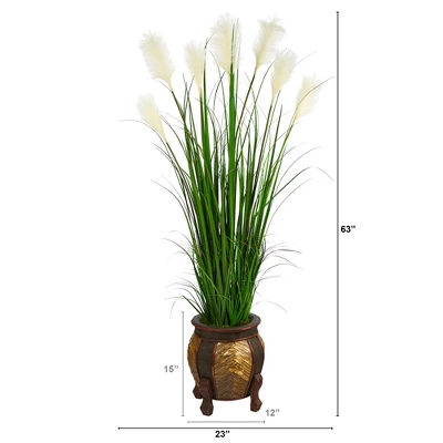 Nearly Natural 63-in Wheat Plume Grass Artificial Plant In Decorative Planter 3 Nearly Natural 63-in Wheat Plume Grass Artificial Plant In Decorative Planter