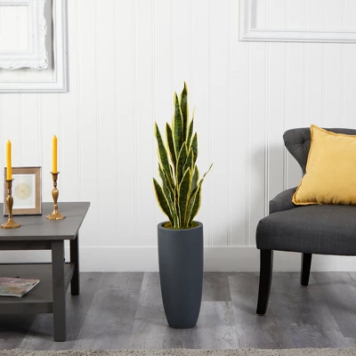 Nearly Natural 3.5-ft Artificial Sansevieria Snake Plant In Gray Planter 4 Nearly Natural 3.5-ft Artificial Sansevieria Snake Plant In Gray Planter - Image 2