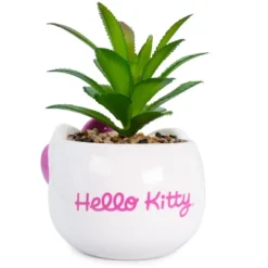 Silver Buffalo Sanrio Hello Kitty Face 3-Inch Ceramic Mini Planter With Artificial Succulent