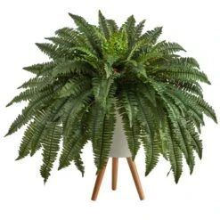 Nearly Natural 2.5-ft Boston Fern Artificial Plant In White Planter With Legs -Greenery Decor Store GUEST 820601a7 225f 4d2b 8684 4136878097e8