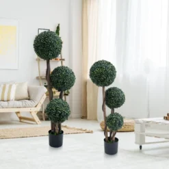1pc Topiary Trees Artificial Outdoor, 35"/45" Milan Grass Ball Topiary Trees, Fake Greenery Tree With Planter Pot For Home, Office, Porch Decor