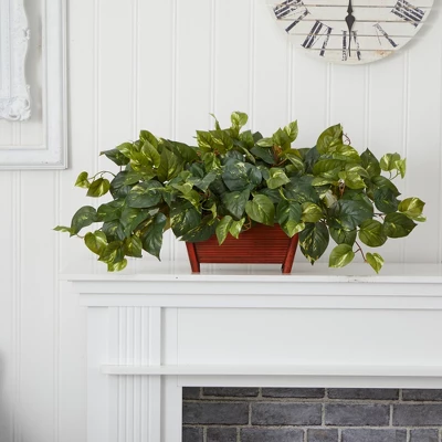 Nearly Natural Pothos With Rectangle Decorative Planter 3 Nearly Natural Pothos With Rectangle Decorative Planter