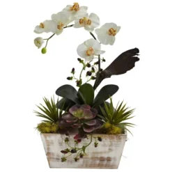 Nearly Natural Orchid & Succulent Garden With White Wash Planter
