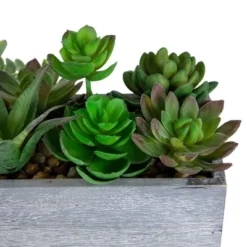 Northlight 12" Mixed Succulent Artificial Plants In Wooden Planter - Green/Gray -Greenery Decor Store GUEST 8bb1c30e fa0a 4bdc a76f c10e407b13ea
