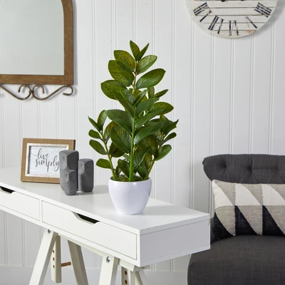 Nearly Natural 22-in Zamioculcas Artificial Plant In White Planter 4 Nearly Natural 22-in Zamioculcas Artificial Plant In White Planter - Image 2