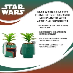 Silver Buffalo Star Wars Boba Fett Helmet 3-Inch Ceramic Mini Planter With Artificial Succulent -Greenery Decor Store GUEST 8d38414d 2dbc 47c0 9be6 4730d480fdb9