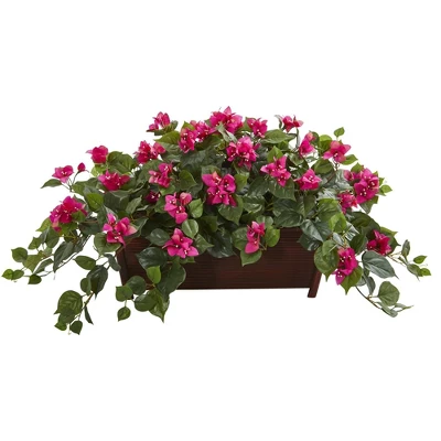 Nearly Natural Bougainvillea Artificial Plant In Decorative Planter, Purple 3 Nearly Natural Bougainvillea Artificial Plant In Decorative Planter, Purple