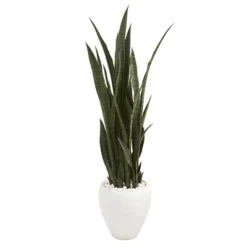 Nearly Natural 51” Sansevieria Artificial Plant In White Planter