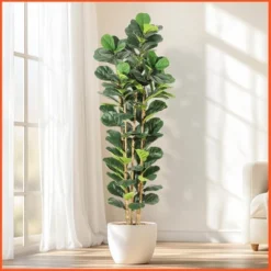 5 FT Faux Fiddle Leaf Fig Tree With White Tall Planter, Faux Trees With Artificial Plants 56 Fiddle Leaves Greenery -Greenery Decor Store GUEST 9a4519b9 d338 40af af19 42a9cb50c31d