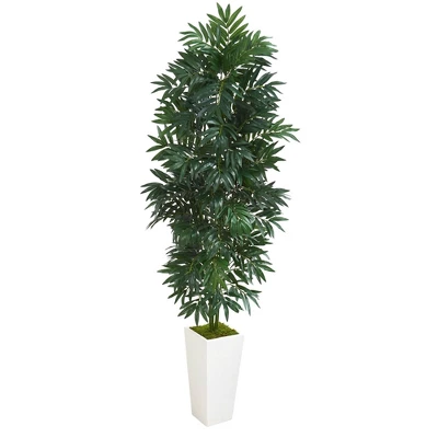 Nearly Natural 5-ft Bamboo Palm Artificial Plant In White Planter 3 Nearly Natural 5-ft Bamboo Palm Artificial Plant In White Planter