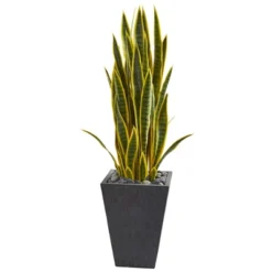 Nearly Natural 3.5-ft Artificial Sansevieria Snake Plant In Slate Planter