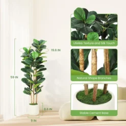 Whizmax Artificial Fiddle Leaf Fig Tree - Tall Faux Plant In White Planter, Realistic Greenery For Home & Office Decor, Fake Indoor Tree -Greenery Decor Store GUEST 9c8fd02a 9066 4661 9484 2b9f76605b8d