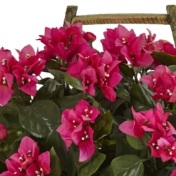 20" X 18" Artificial Bougainvillea Flowering Plant In Rustic Wood Planter Pink -Nearly Natural