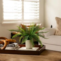 Nearly Natural 16-in Artificial Boston Fern Plant In Decorative Cement Planter -Greenery Decor Store GUEST a3826837 0d25 4f50 9a89 26a8e943e730